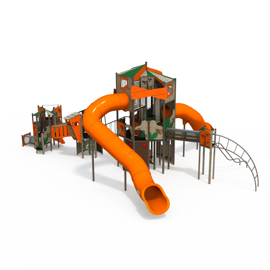 Complex de joacă cu tobogan tunel și punte