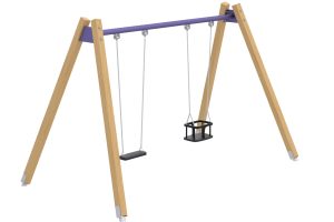 Leagăn dublu cu cadru din lemn, echipament pentru locuri de joacă de exterior