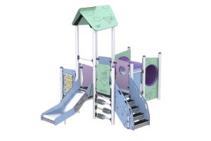 Ansamblu de joacă mediu cu tobogan și tunel – linia Pastel, echipament pentru locuri de joacă de exterior